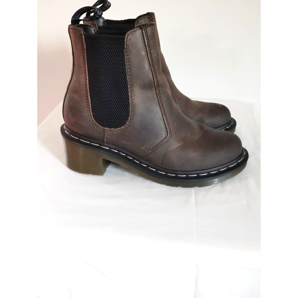 Dr. Martens Cadence Distressed Brown Leather Heeled Gothic Chelsea Boots Women 7 - Picture 9 of 15